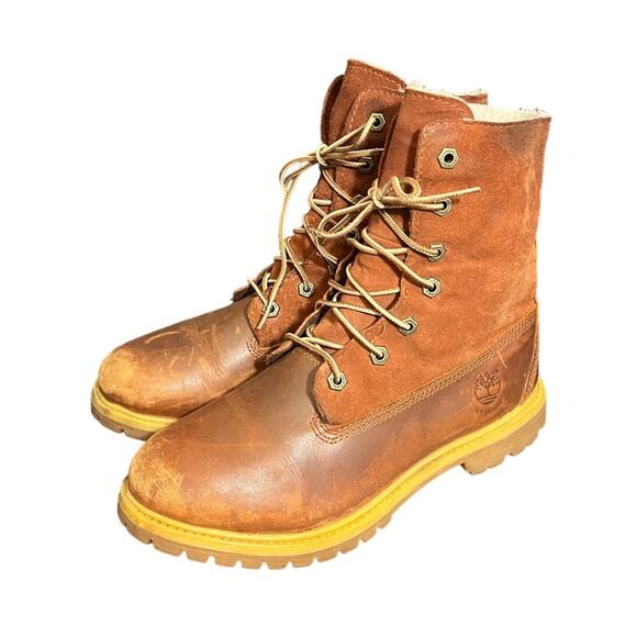Timberland Womens‎ Fleece Lined Waterproof Brown Leather & Nubuck Boots Size 9 - Picture 1 of 9